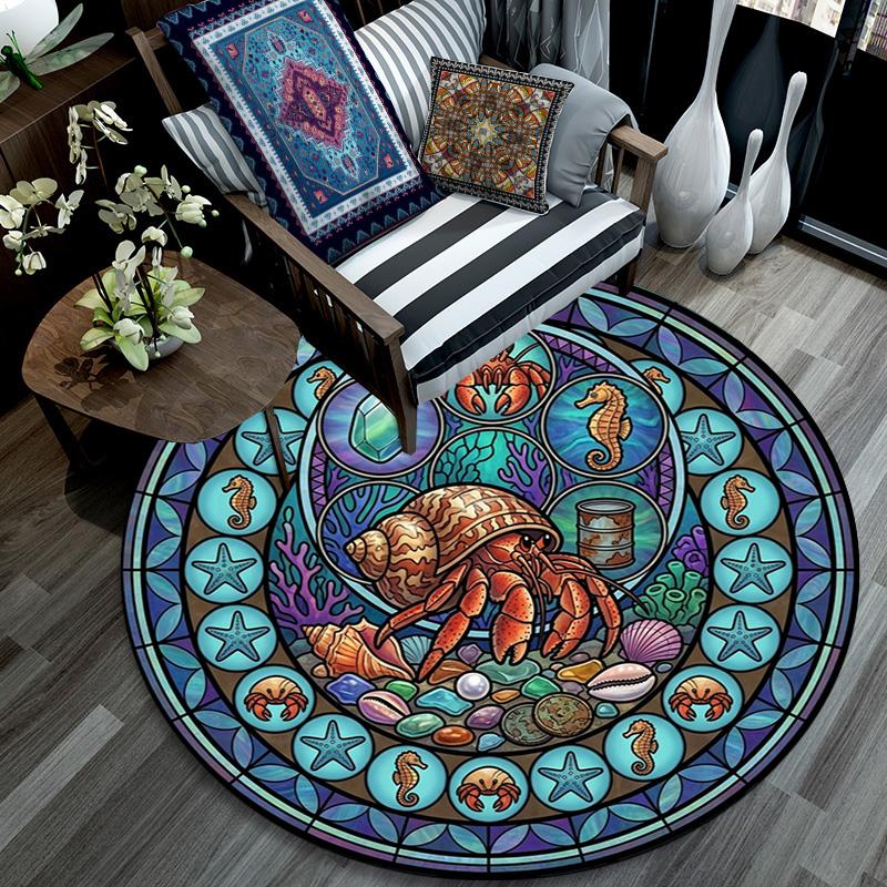 Oceanic Glass Round Area Rug Under Office Chairs Bedroom Living Room Home Decor