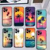 Летний чехол для телефона с пальмами и пляжем для iPhone17,16,15,14,13,12,11 Plus,Pro Max, Мягкий черный чехол