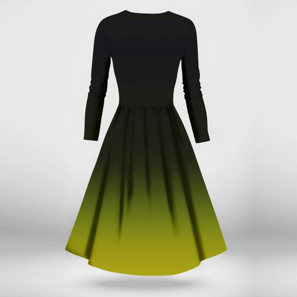 Женское повседневное и модное сексуальное платье с v-образным вырезом и длинными рукавами с градиентным принтом