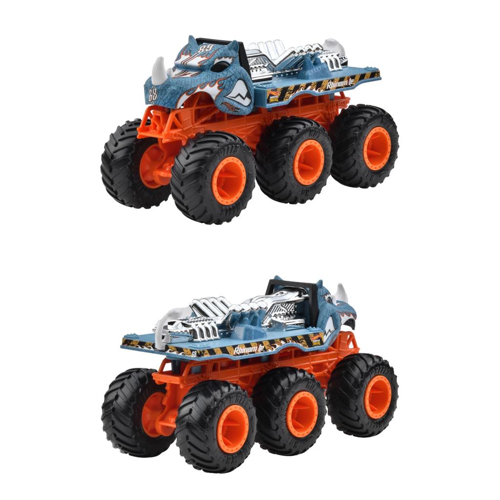 Hot Wheels Набор из 4 машинок-транспортеров для Монстр-траков: Mega-Wrex, HW Tiger Shark, Rhinomite, 5 Alarm. Детская игрушка-транспорт. Возраст 3+