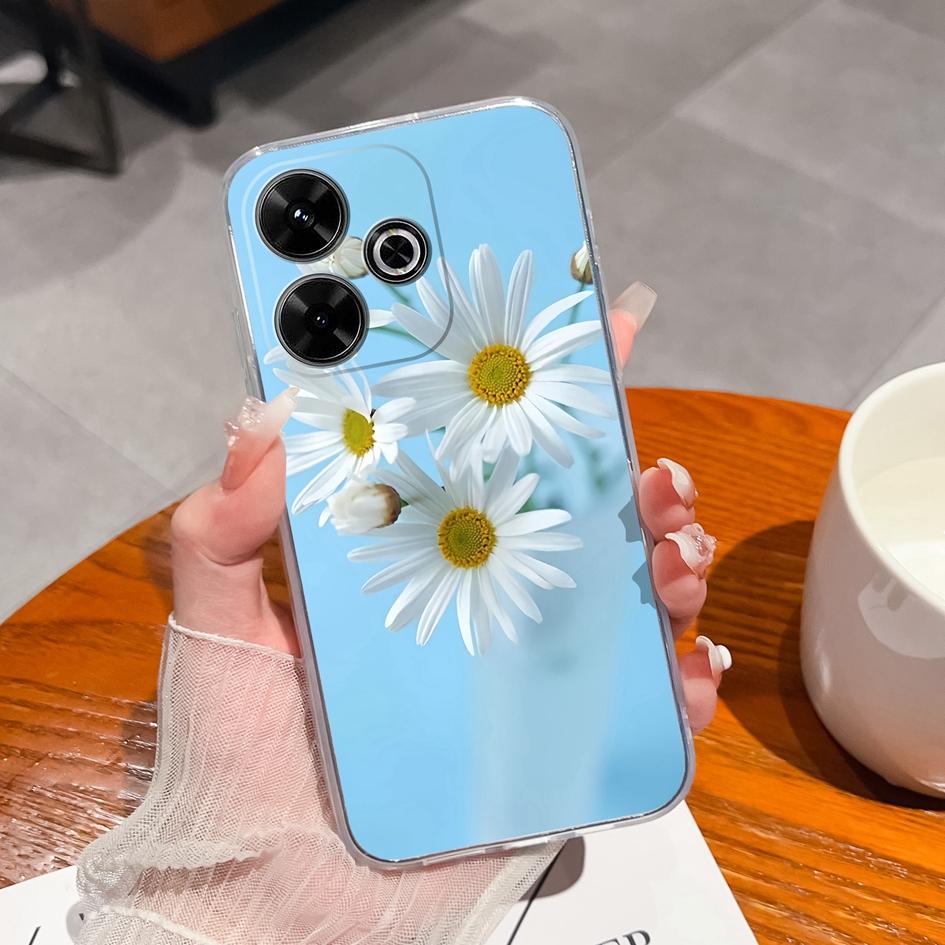 Прозрачные чехлы для Xiaomi Redmi A3 Pro A4 13 14C 14R Note 14 Pro Plus K80 Pro K70 Ultra 4G 5G Модные милые цветы Силиконовая защита камеры для Redmi