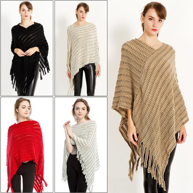 Элегантный вязаный пончо-шарф большого размера для женщин, мягкая теплая ткань, шикарный дизайн