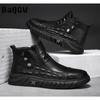 Мода 2024 Британский стиль Мужские ботинки Высокий верх Роскошная ПУ кожа Осень Зима Модные ботинки-инструменты Молния Удобная уличная ходьба