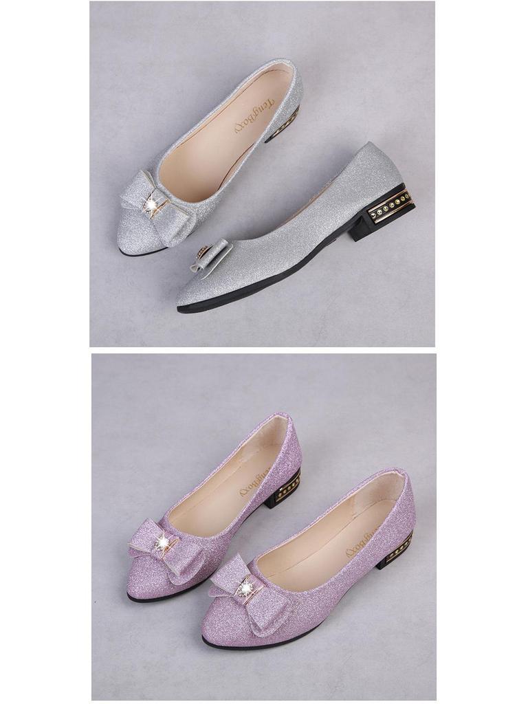 Женские летние замшевые туфли с бантом на низком каблуке и стразами для повседневной носки