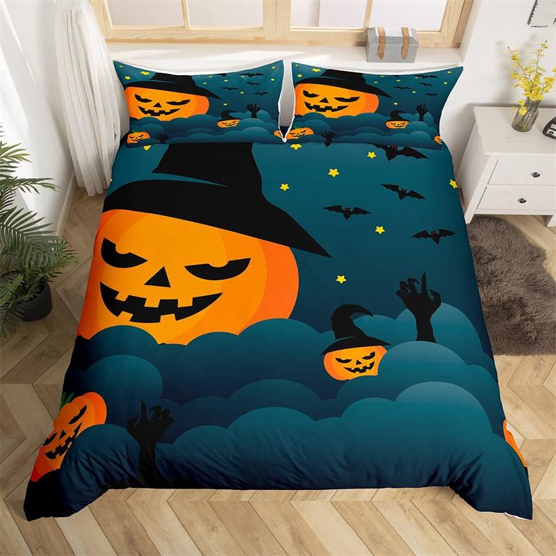 Хэллоуин Пододеяльник Ужас Тыква Фонарь Комплект постельного белья Полиэстер Сумасшедший Страшный Всадник Чехол для одеяла Кинг Для Детей Мальчиков Девочек