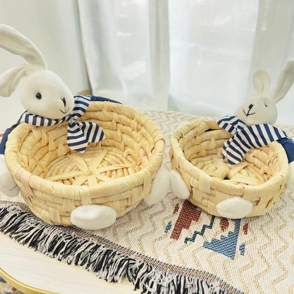 Stackable Woven Basket Handwoven Easter Rabbit Decoration Easter Bunny Storage Basket  Bedroom