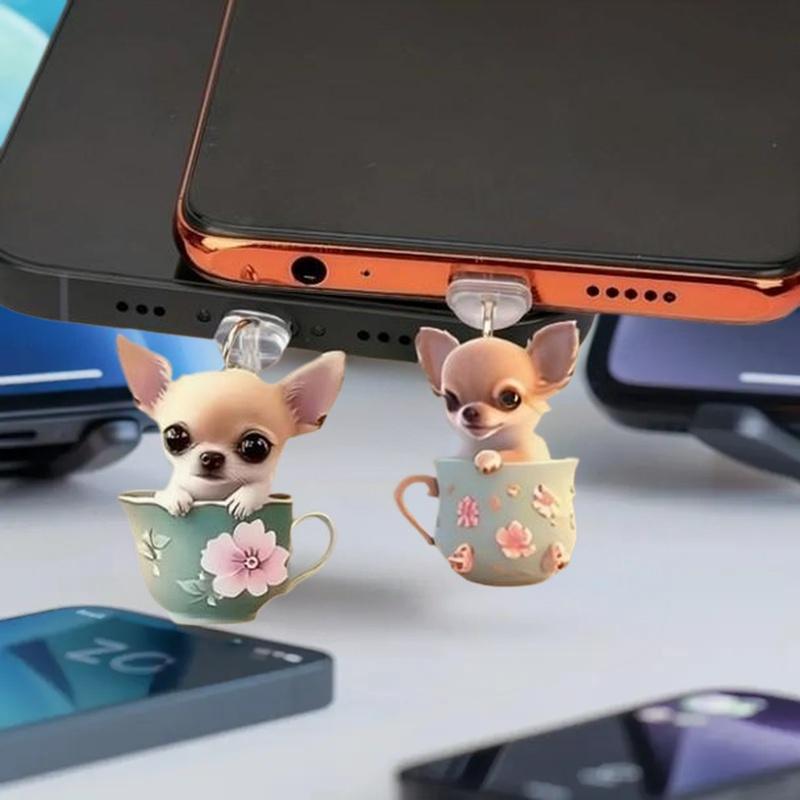 Милый 2D акриловый кулон-заглушка от пыли для телефона в виде собаки для iPhone Samsung Xiaomi с интерфейсом Type-C/iOS, аксессуары-заглушки от пыли для телефона