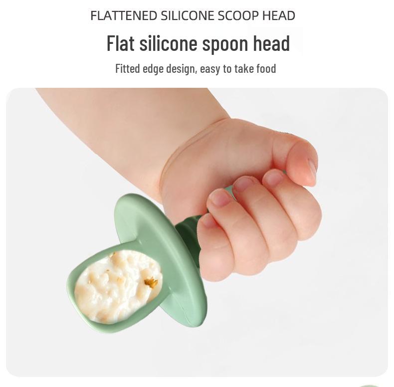 Детский набор вилки и ложки из пищевого силикона - Мягкая короткая вилка и ложка для прикорма и обучения