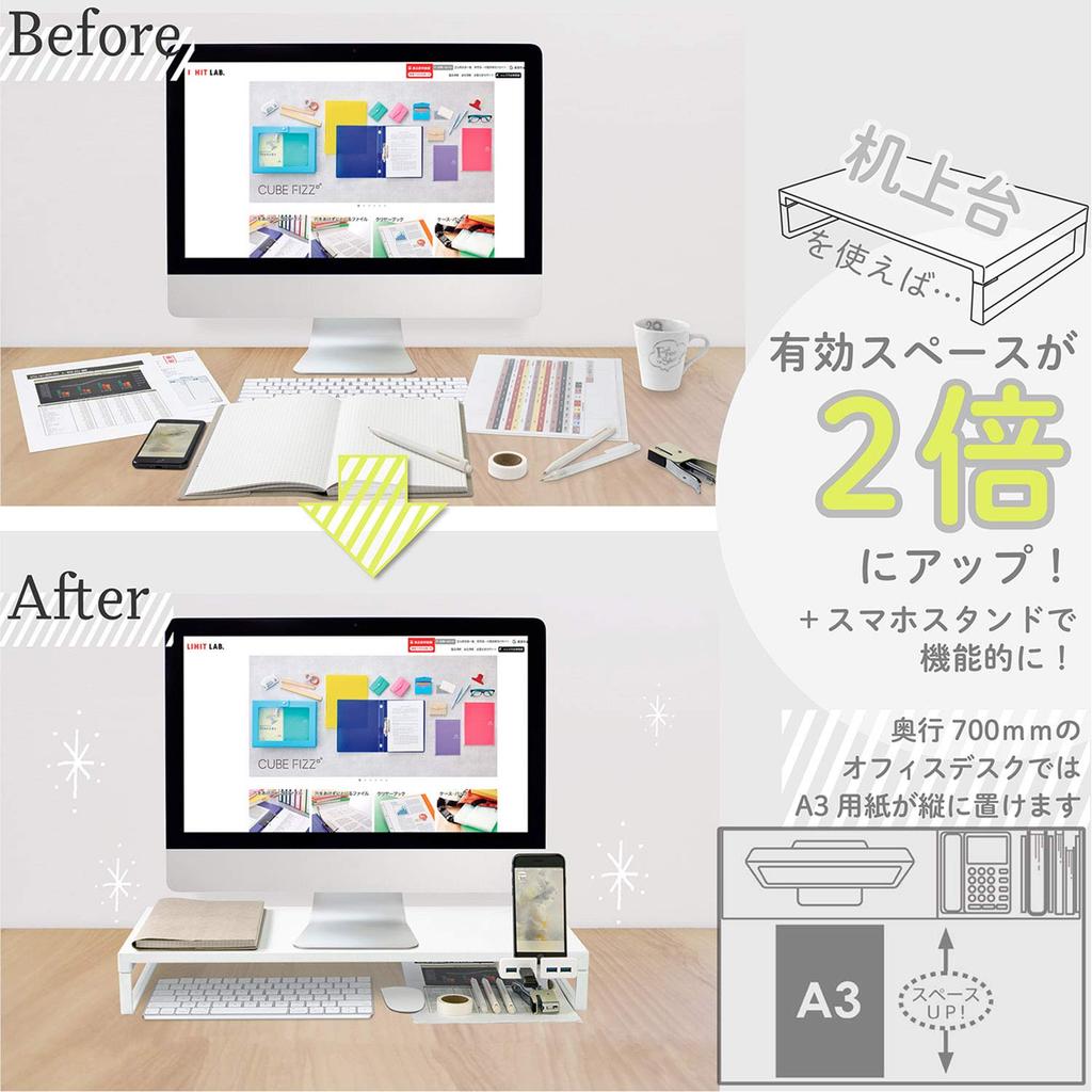 Lihitlab Computer Stand Monitor Stand USB Desktop Stand White Width 59 X Depth X Height 8cm Includes Hub Load Capacity 15kg 25.4 USB3.0 A7334-0