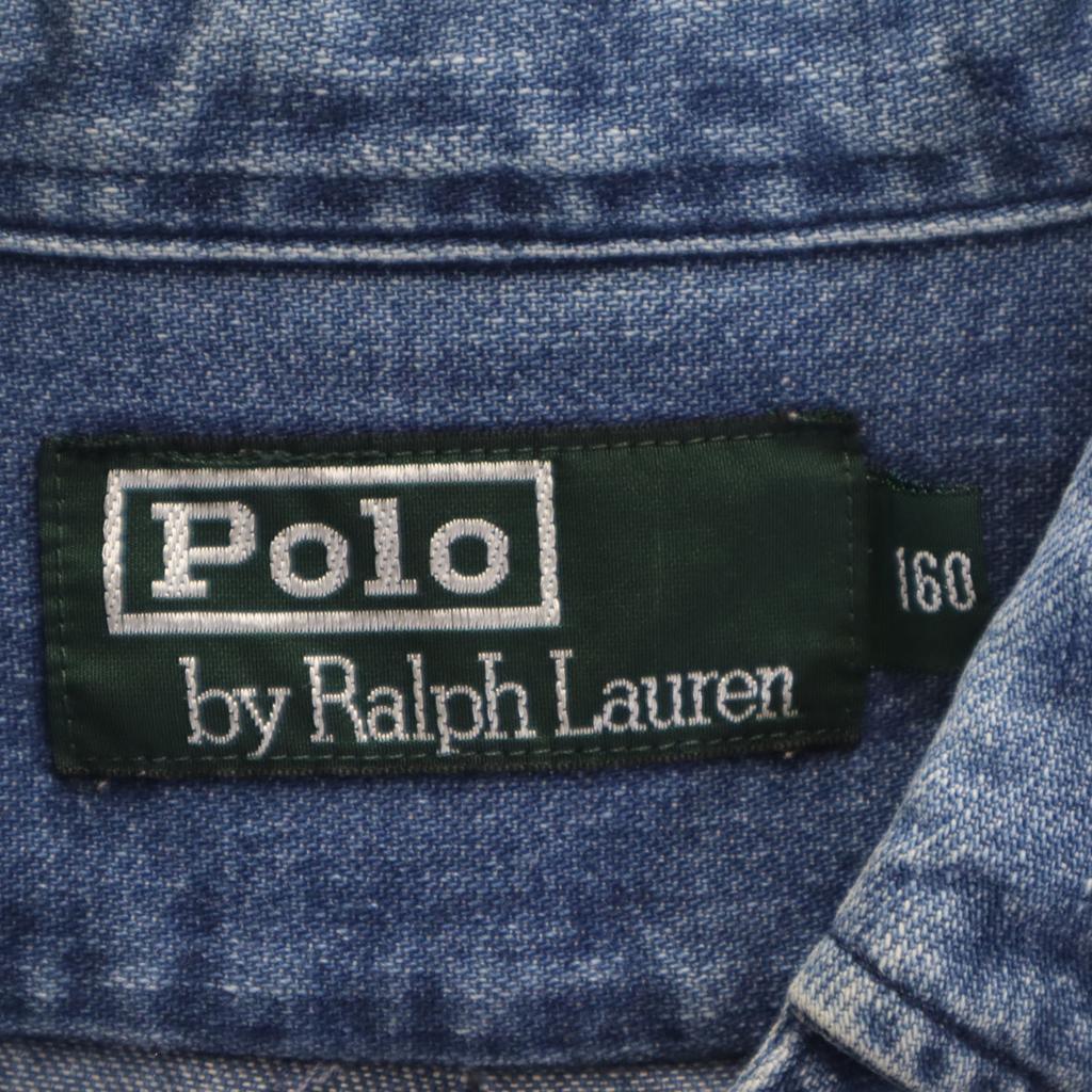 Polo by Ralph Lauren 80s Vintage Green Tag Boys Long sleeve Dungaree denim Button down shirt Kid's Used