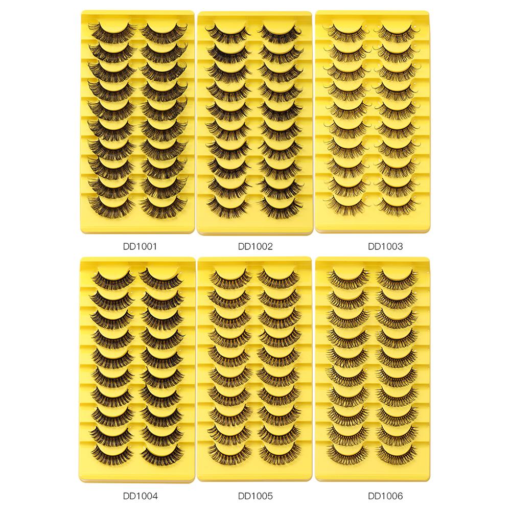 10 Pairs Natural False Eyelashes Curl Russian Volumes 3D Fluffy Mink Reusable Fake Lashes Flexible Extensions Faux Cils