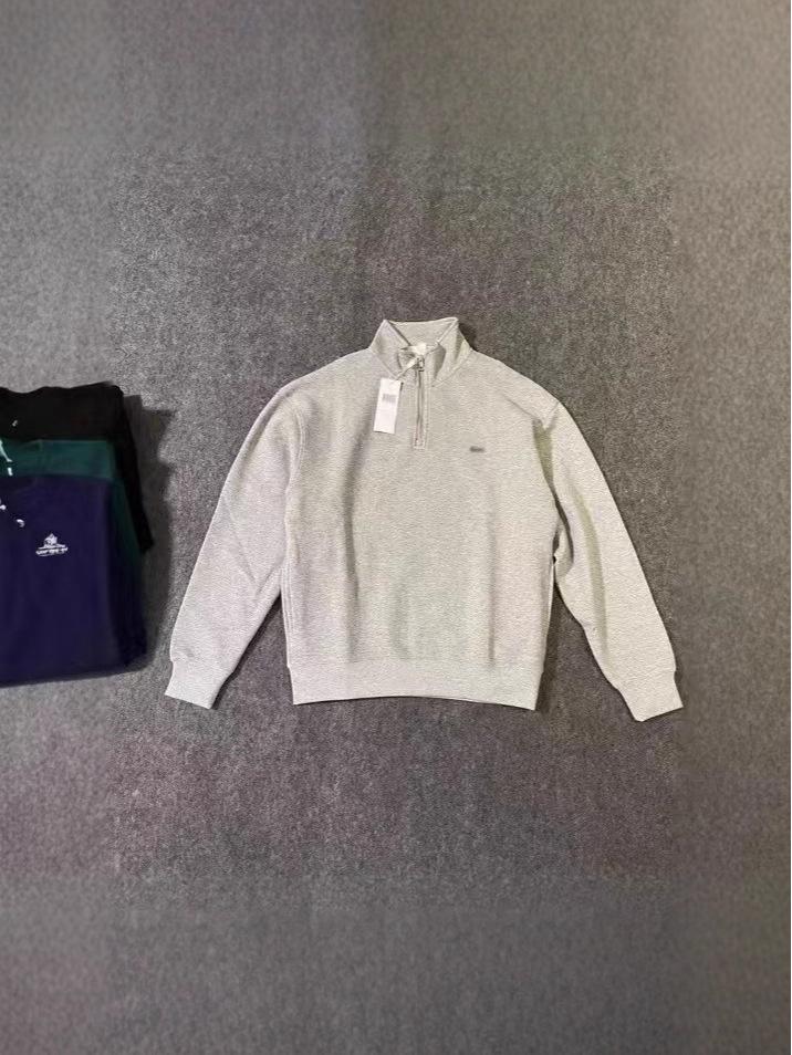 Мужской осенний хлопковый свитшот на молнии до середины груди однотонный с вышивкой логотипа рыбы со стойкой