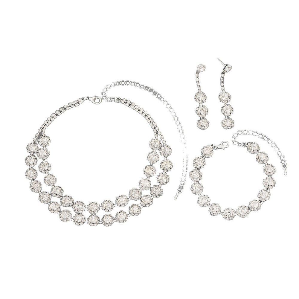 Fashion Shining Jewelry Set Inlay Rhinestone Bracelet Light Luxury Clavicle Chain Festival Gifts