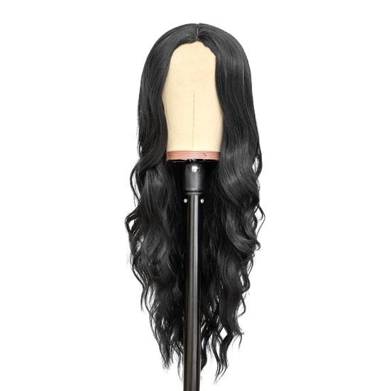 Женский длинный вьющийся парик, средняя часть, натуральные шелковистые термостойкие высокотемпературные волокна, передняя часть шнурка, волнистые черные коричневые синтетические волосы
