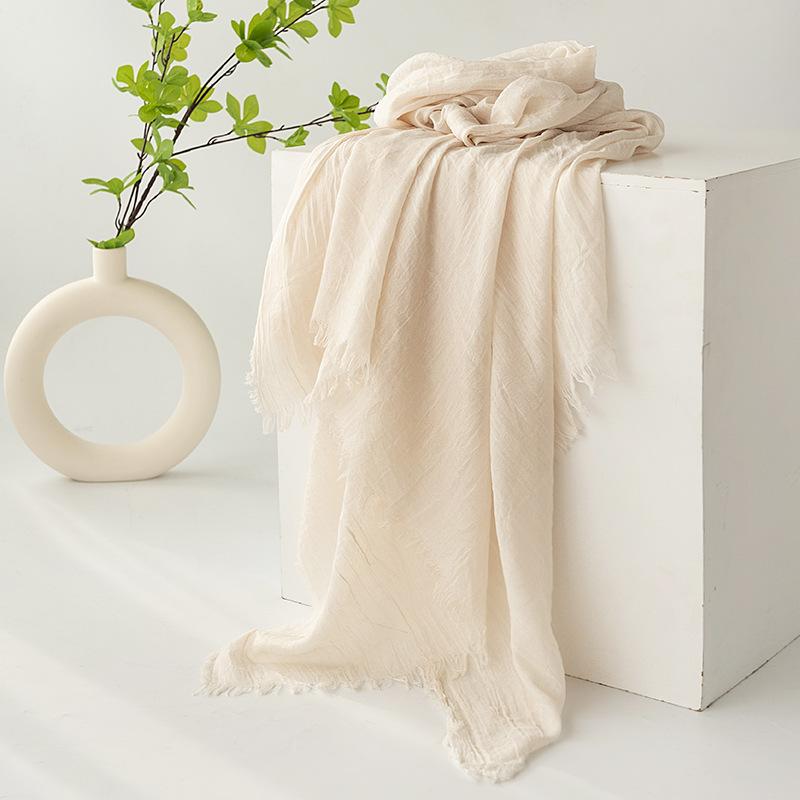 Spring and summer sunscreen scarf imitation cotton and linen solid color simple shawl women's high-end silk scarf yarn headscarf women's cross-border