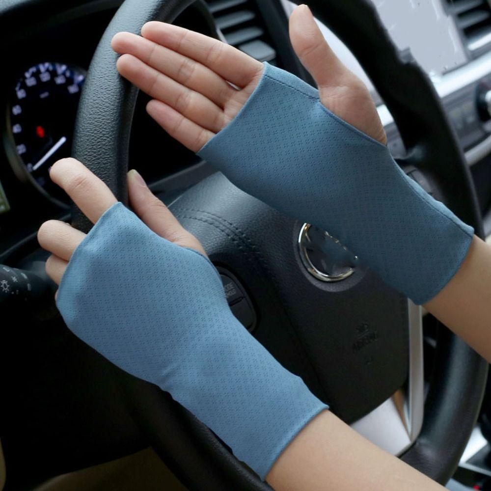Тонкие перчатки-митенки от солнца с половиной пальцев, однотонные, из ледяного шелка, перчатки без пальцев для вождения