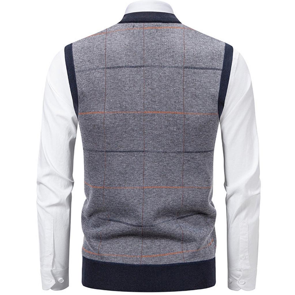 Мужской зимний флисовый жилет в клетку, пуловер, мужской свитер-жилет без рукавов свободного кроя
