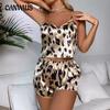 Plus Size Women's Summer Leopard Print Halter Homestay Pajama Set