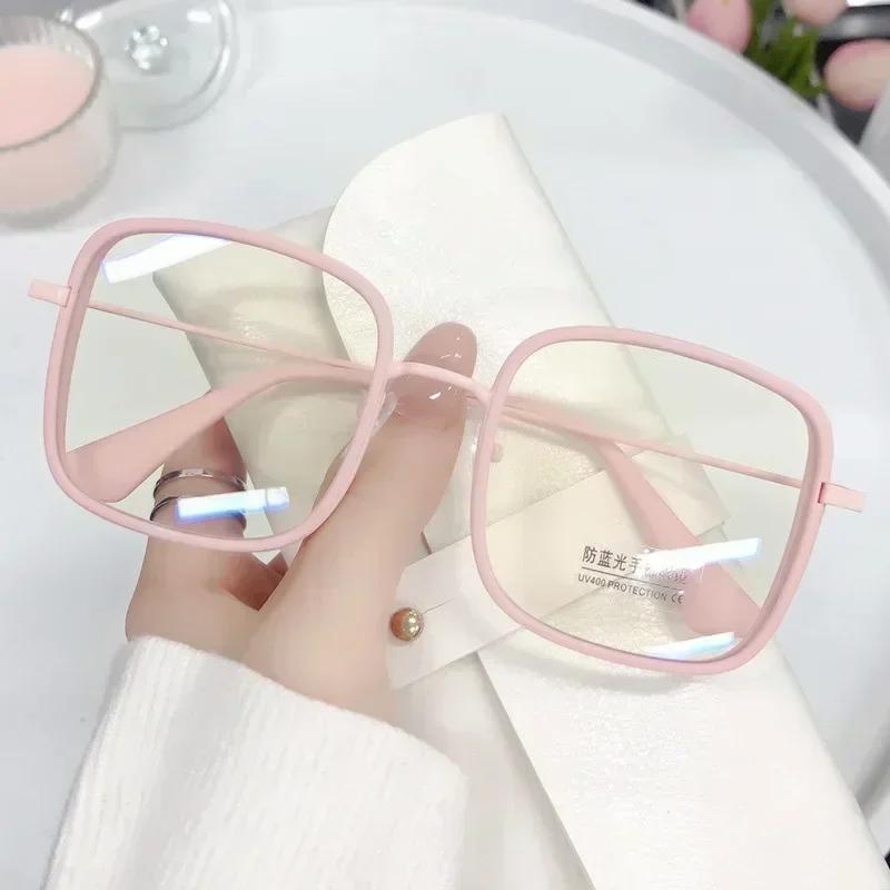 Large Square Frame Woman Glasses Girl Fashion Transparent Reading Glass High-Definition Anti-Blue Light Computer Eyeglass