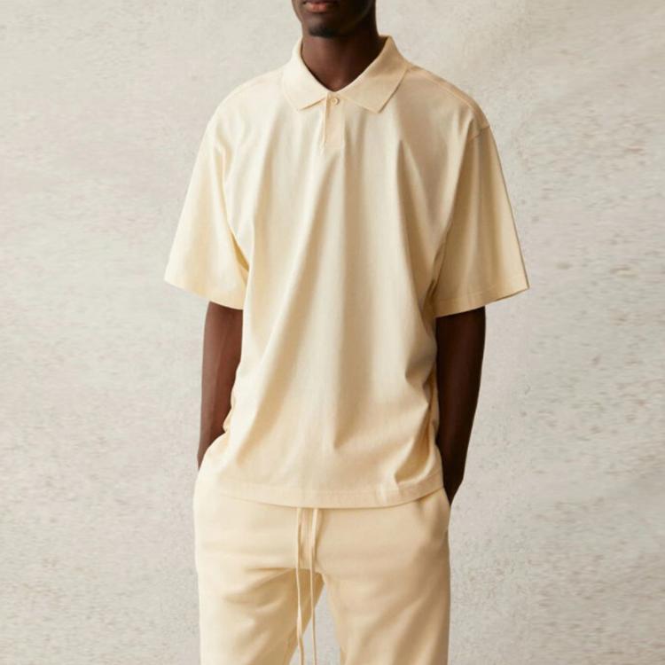 Fear of God Essentials Короткий рукав Поло SS21 С Логотипом на Спине Унисекс Топы Цвет Сливочный Крем FOG-SS21-552