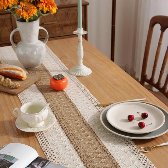 Ткань для праздничного стола, плетеная ткань в стиле бохо, кисточка, контрастный цвет, плетеная