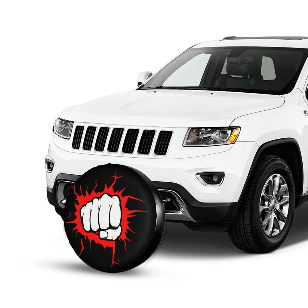 1pc Fist Of Breaking The Wall Print Car Spare Tire Protection Cover, Suitable For 14 Inch, 15 Inch, 16 Inch, And 17 Inch Tires,