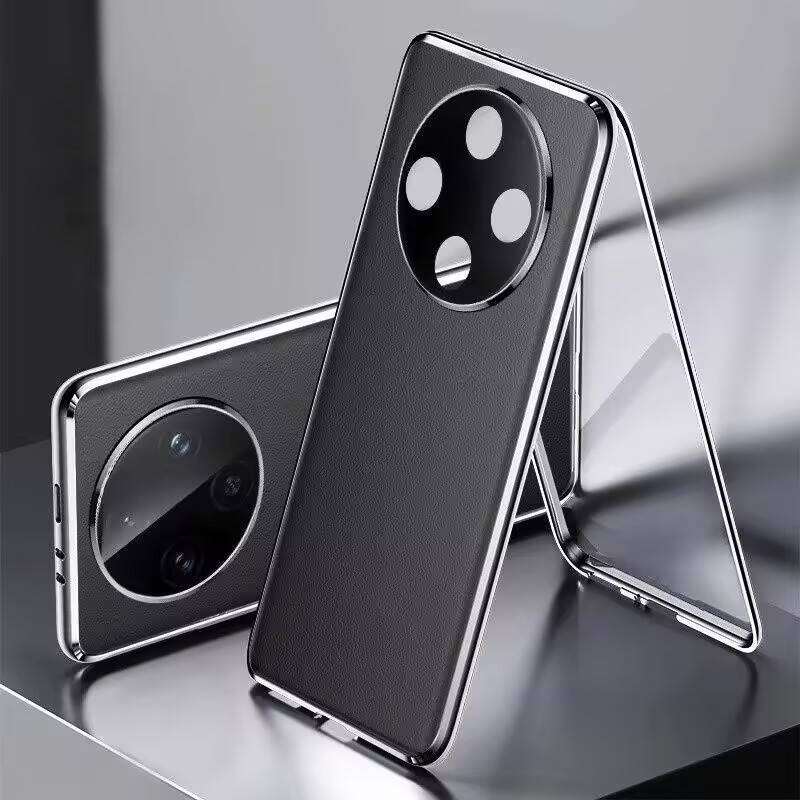Чехол для Huawei P80 P30 P40 P70 Nova 14 13 Ultra Honor 200 100 90 80 70 Magic 8 Pro, Алюминиевый бампер с закаленным стеклом и кожаной задней панелью, Бамперы для телефона