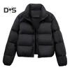 Winter Women Coat Stand Collar Neck Protection Zipper Closure Long Sleeves Windproof Heat Retention Padded Down Coat Men Slim Fit Outdoor Jacket
