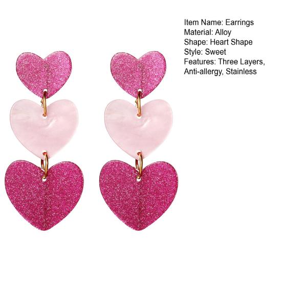 1 пара женских висячих сережек, трехслойные подвески в форме сердца, соответствующие цветам, сладкий цвет, легкие висячие серьги, легкие висячие серьги для свиданий, вечерние украшения для ушей