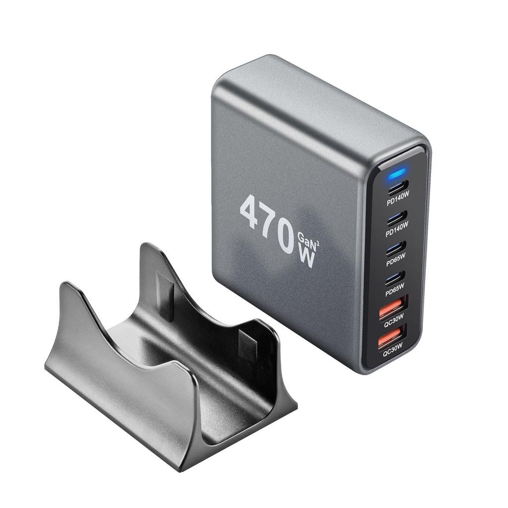 Многопортовое GaN-зарядное устройство 470 Вт, USB PD 140 Вт, Быстрая настольная зарядная станция