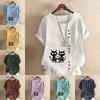Women's Fashion Black Cat Prined Short Sleeve T-shirt Loose Cotton Shirt Casual Loose Summer Blouse Tops Plus Size