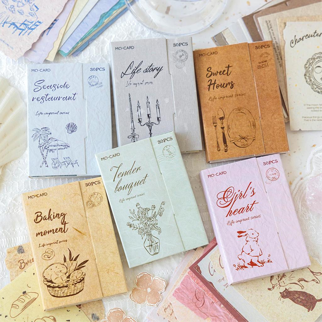 30pcs/pack Retro Material Background Decoration Sticker DIY Scrapbook Writing Paper Office School Stationery Decor Junk Journa