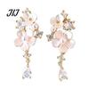 Petal Drop Earrings 1 Pair Flower Dangle for Women, Pink Gold Plated with Rhinestone Teardrop Charm, Statement Jewelry Wedding, Party, Prom