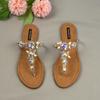 Fashion 2025 New Women's Flip-flops Summer Party Shoes for Female Bling Flower Rhinestones Large Size Flat Heels Outside Ladies Slippers