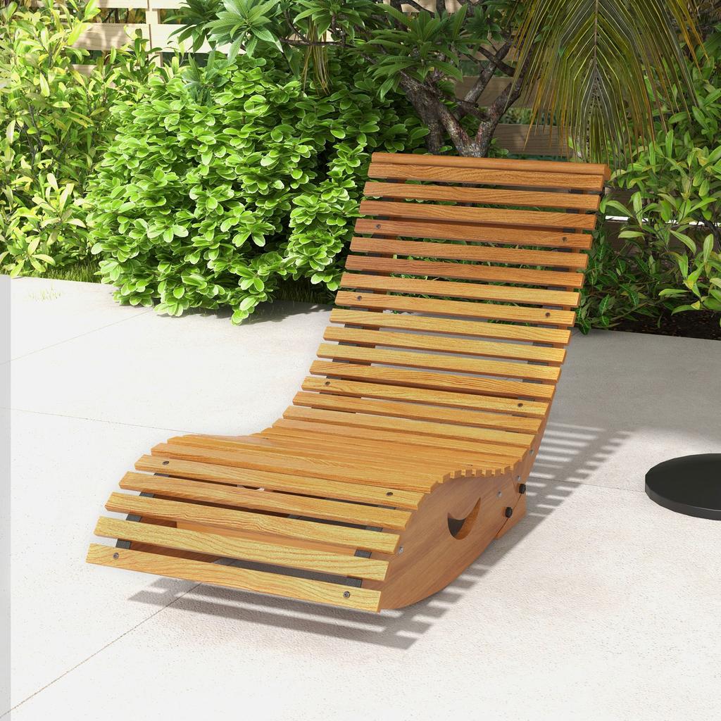 Outdoor Rocking Chair w/ Slatted Seat. Wooden Rocking Chair. 130cm x 60cm x 60cm. Light Brown