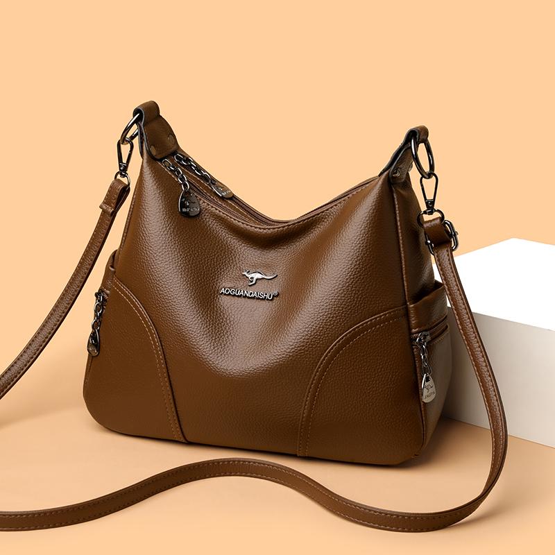Мягкая кожаная сумка через плечо Женская сумка-тоут Большая вместимость Сумка кроссбоди