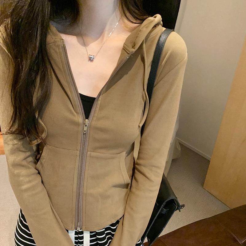 Пальто с капюшоном на молнии с капюшоном, женская новая осенне-зимняя короткая спортивная повседневная куртка с длинным рукавом