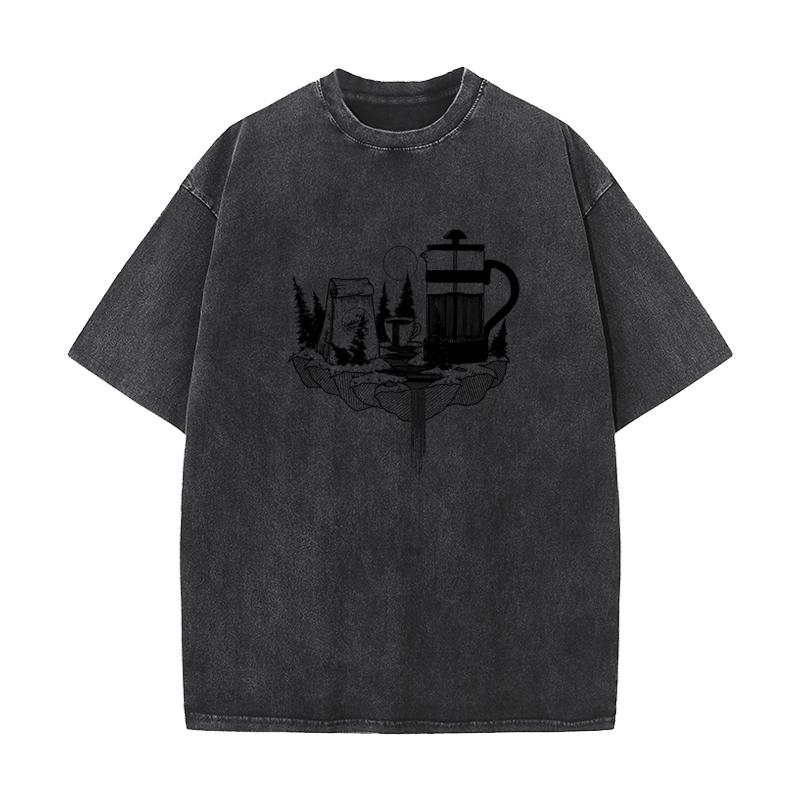 Forest Coffee O Neck Washed Retro T Shirts Christmas Casual Tops Tees Short Sleeve Family Pure Cotton Washed T Shirts Mens