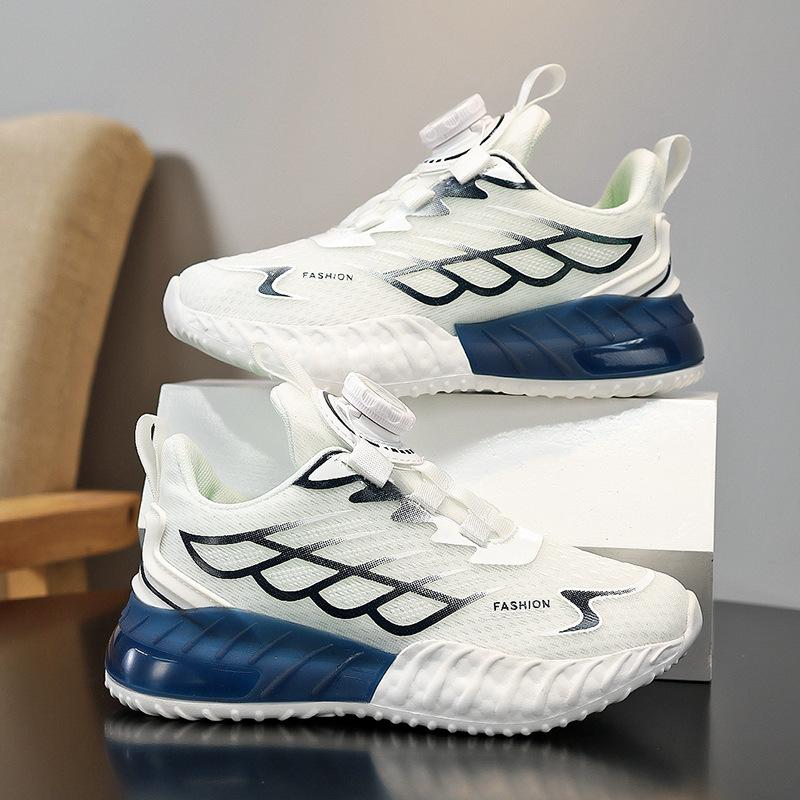 2025 Autumn New Boys' Sports Shoes Mesh Breathable Rotating Buckle Sports Shoes Medium and Older Children's Running Casual Shoes