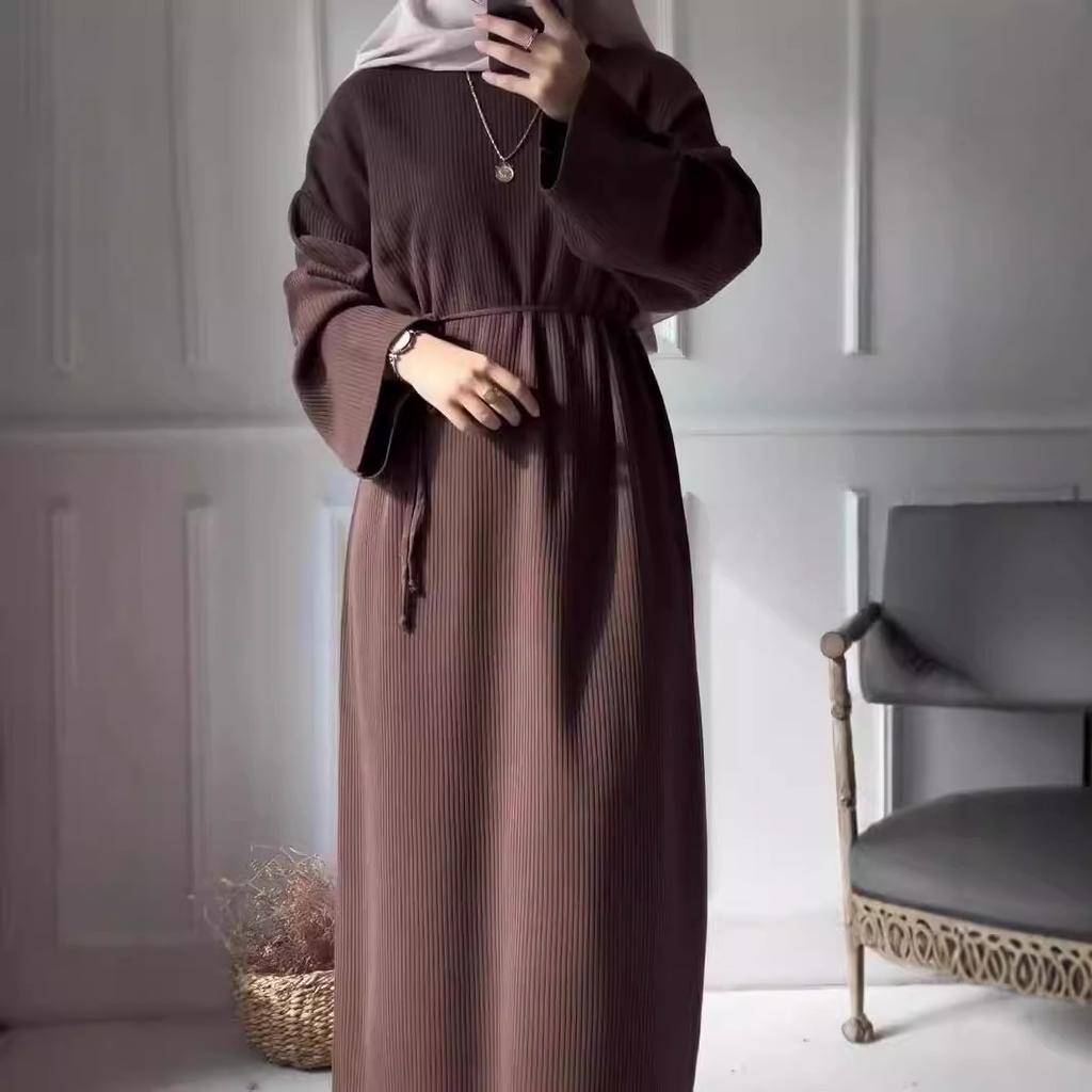 Женское платье больших размеров, новое осеннее, свободное, повседневное, с завязками, круглым вырезом и длинными рукавами