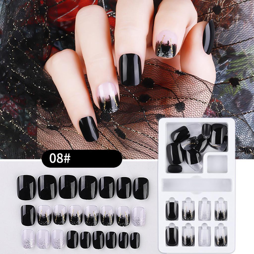 24PCS поддельные ногти многоразовые палки на ногтях нажмите на полное покрытие накладные ногти