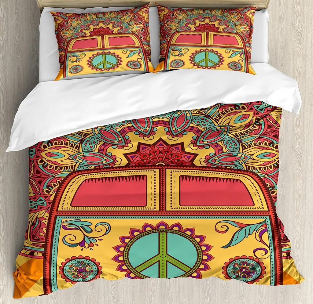Surf Bedding Set Bed Home Hippie Classic Old Bus with Surfboard Freedom Holida Duvet Cover Quilt Cover Pillowcase For Bedroom