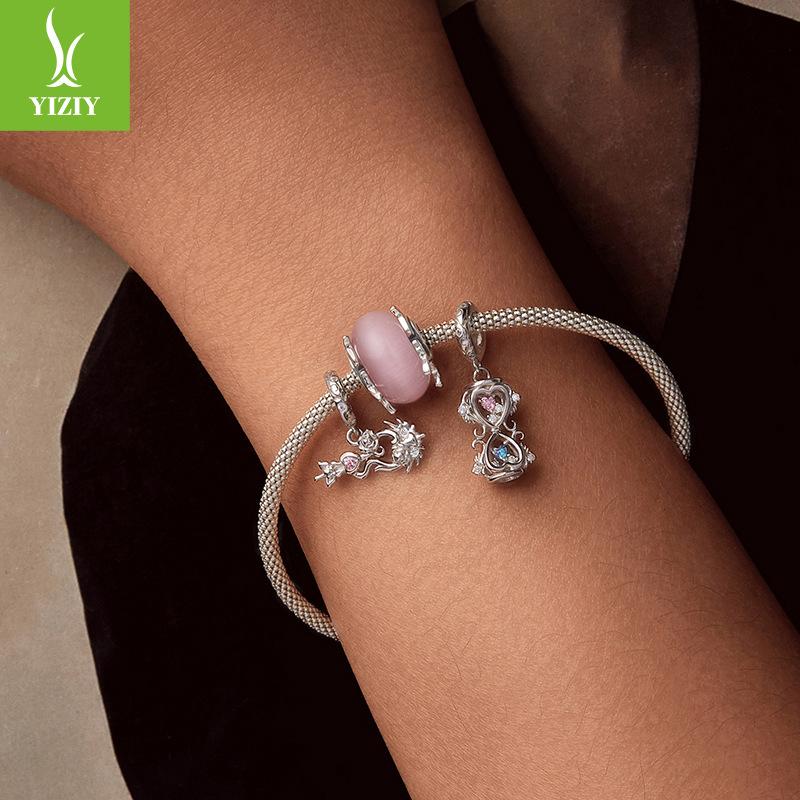 S925 Silver Spring Butterfly Glazed Beads Pink Wind Personalized Diy Bracelet Beaded Accessories