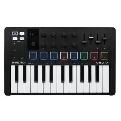 Arturia MiniLab 3 mit 25 8 Schwarz - - Универсальный MIDI-контроллер для музыкального производства, пакет программного обеспечения «все в одном» - Tasten, многоцветные пэды -