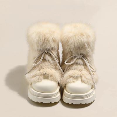 Зимние теплые ботинки для женщин, нескользящие ботинки на шнуровке с подкладкой из искусственного меха, женские короткие ботинки на толстой платформе с плюшевым искусственным мехом и телячьей кожей