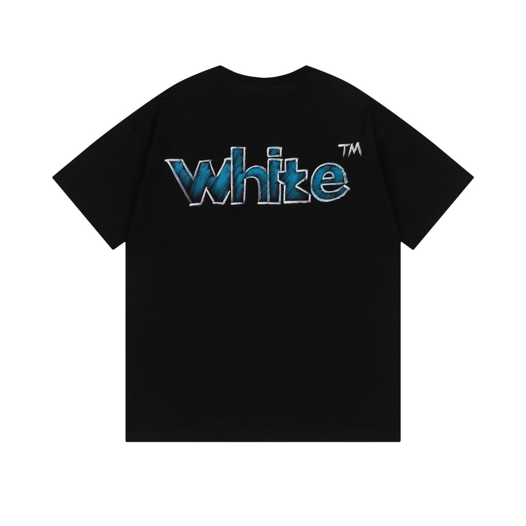 9052 Off-White New Hand Drawn Letter Pattern Round Neck Pullover Short Sleeved Men's and Women's T-shirts for Spring and Summer 2025