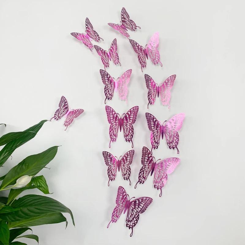 12Pcs 3D Hollow Colorful Butterfly Wall Stickers For Wedding Decoration Bedroom Children's Room Wall Art Kids Room Living Room