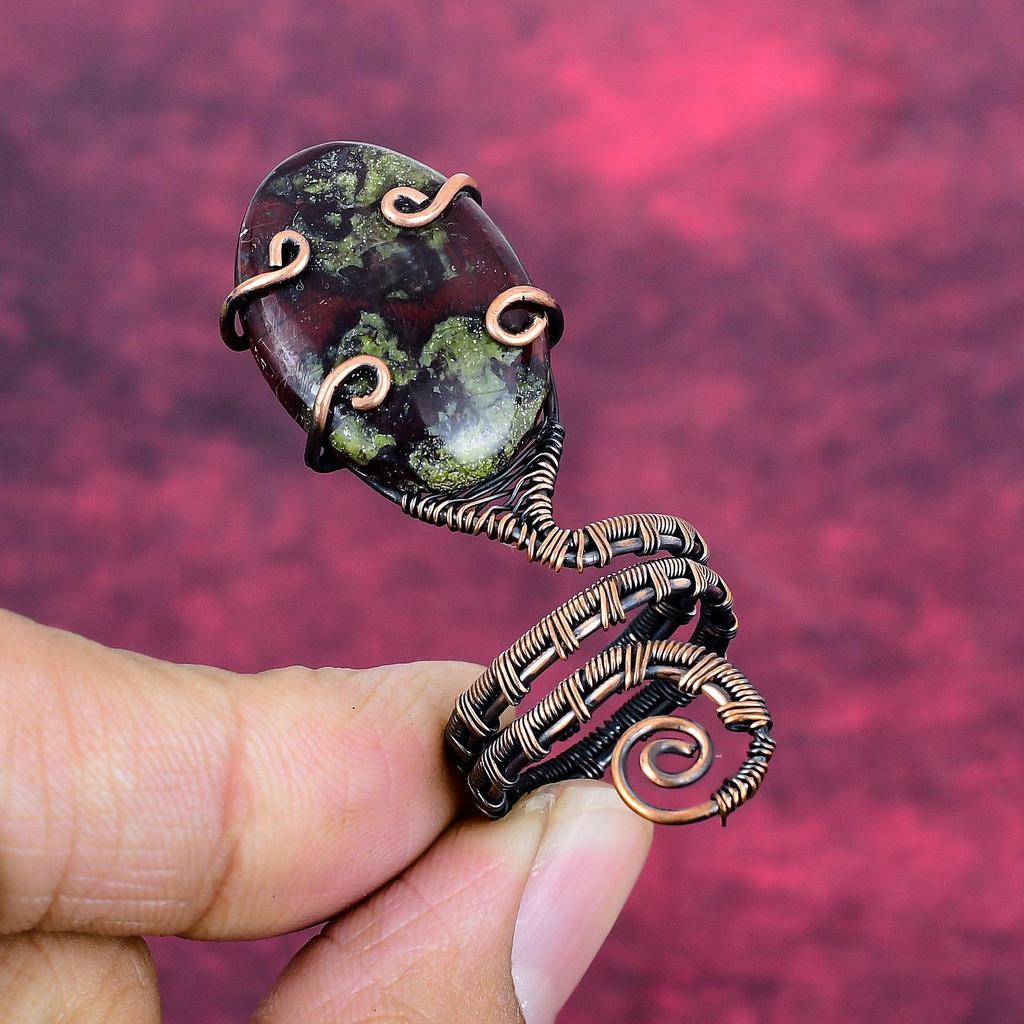 Кольцо с натуральным камнем Кровь Дракона Регулируемое кольцо Украшение из медной проволоки