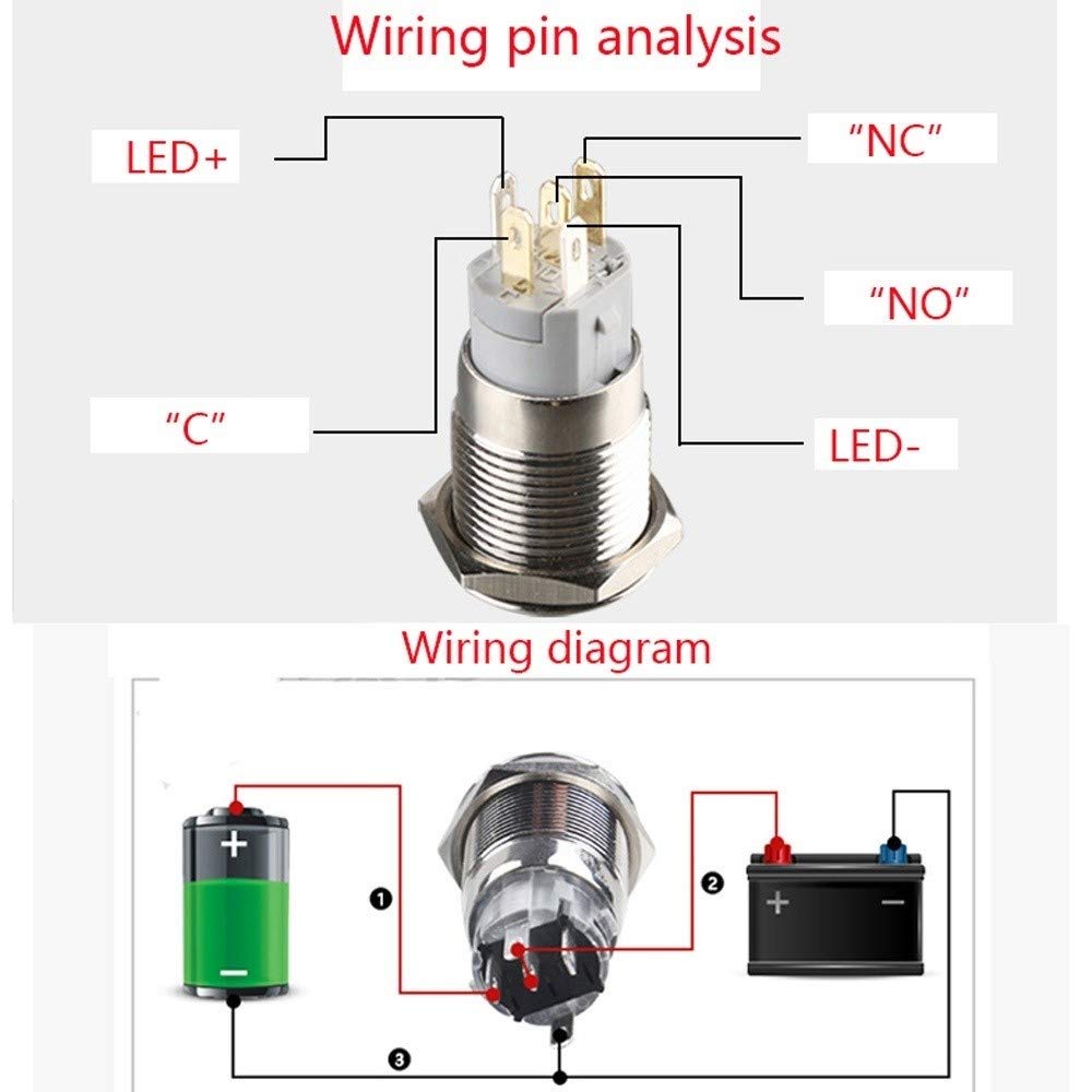 Rayana Stainless Steel LED Motorcycle Light Switch ON-Off Adjustable Mount Waterproof Switches Button DC12V ATV Light Switch (E-3)