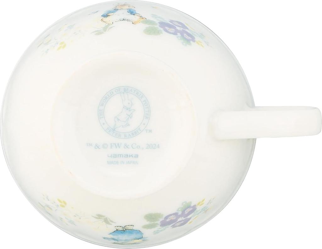 Yamaka Shoten Peter Rabbit Teacup & Saucer, 220ml, Approx. 9x6cm Diameter, Shabby Chic Flower Design, White, PR651-28
